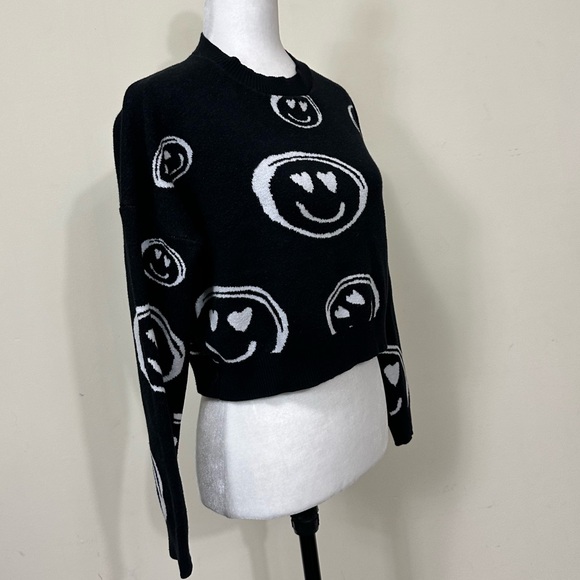 NEW dreamers by debut Viscose Black White Dolman Sleeves Smileys Pullover Top L - Picture 2 of 16
